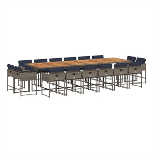 vidaXL 17 Piece Patio Dining Set with Cushions Gray Poly Rattan
