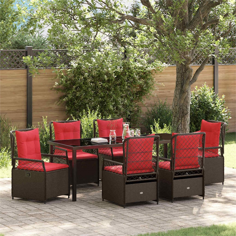 vidaXL Garden Dining Set 7 pcs Brown Poly Rattan