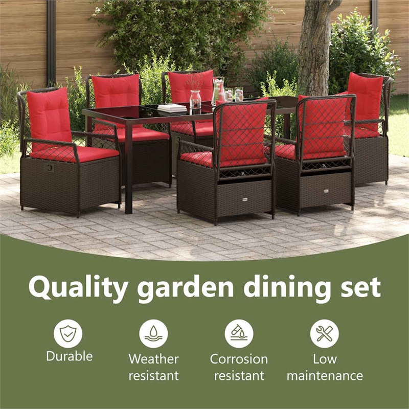 vidaXL Garden Dining Set 7 pcs Brown Poly Rattan