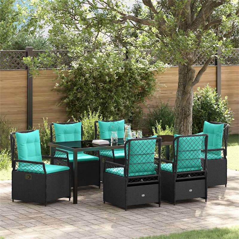 vidaXL Garden Dining Set 7 pcs Black Poly Rattan