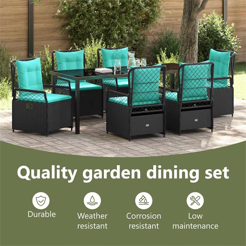 vidaXL Garden Dining Set 7 pcs Black Poly Rattan