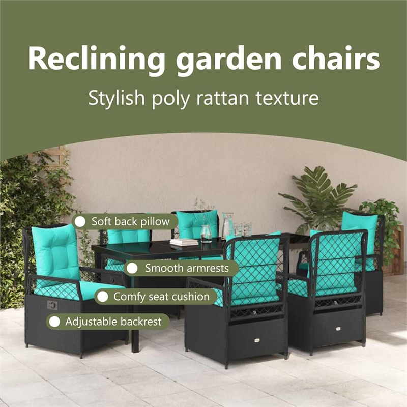 vidaXL Garden Dining Set 7 pcs Black Poly Rattan