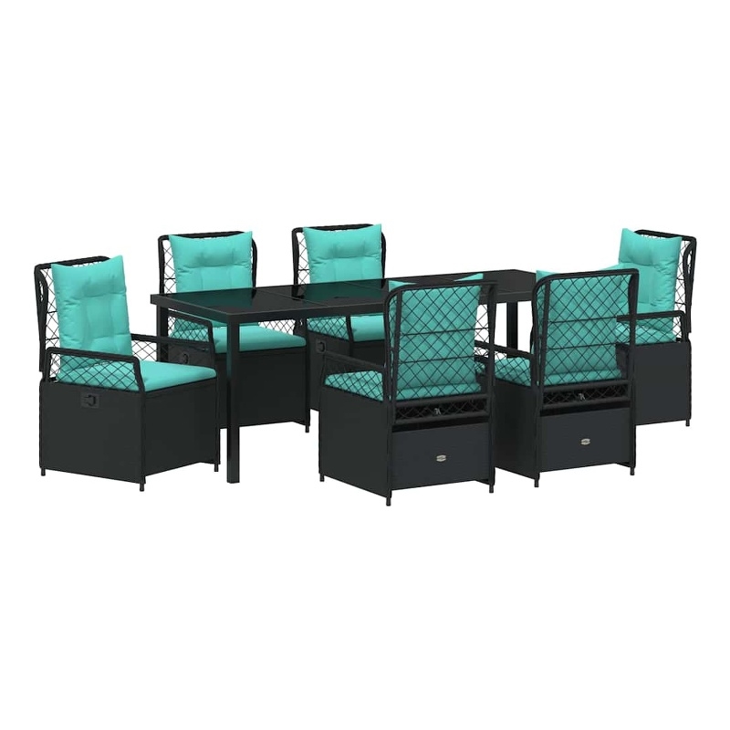 vidaXL Garden Dining Set 7 pcs Black Poly Rattan