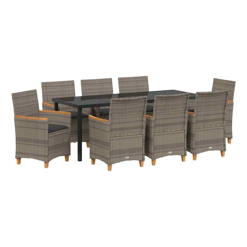 vidaXL Garden Dining Set 9 pcs Grey Poly Rattan