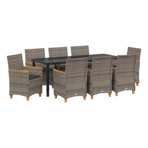 vidaXL Garden Dining Set 9 pcs Grey Poly Rattan