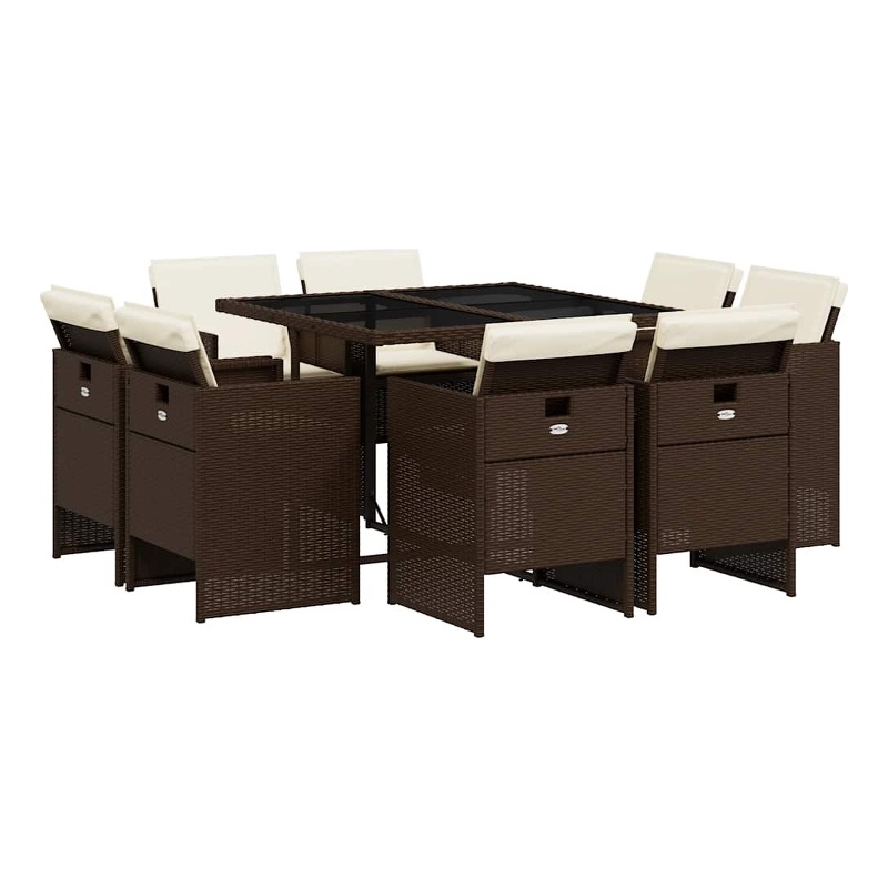vidaXL 9 Piece Patio Dining Set with Cushions Brown Poly Rattan