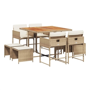 vidaXL 9 Piece Patio Dining Set with Cushions Beige Poly Rattan