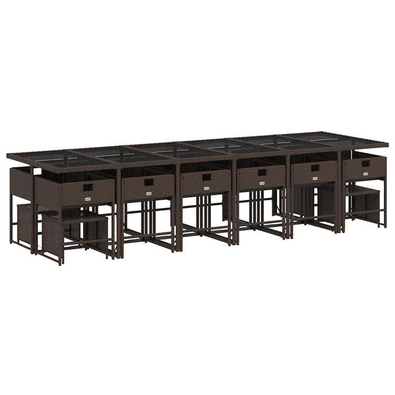 vidaXL 17 Piece Patio Dining Set with Cushions Brown Poly Rattan