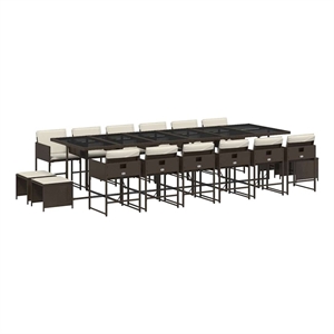 vidaXL 17 Piece Patio Dining Set with Cushions Brown Poly Rattan