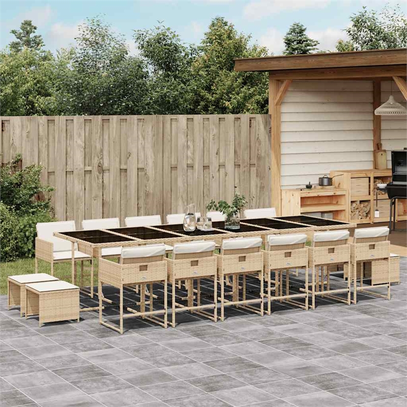 vidaXL 17 Piece Patio Dining Set with Cushions Beige Poly Rattan
