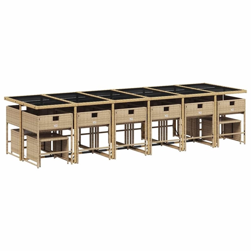 vidaXL 17 Piece Patio Dining Set with Cushions Beige Poly Rattan