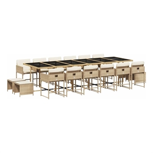 vidaXL 17 Piece Patio Dining Set with Cushions Beige Poly Rattan