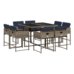 vidaXL 9 Piece Garden Dining Set with Cushions Grey Poly Rattan