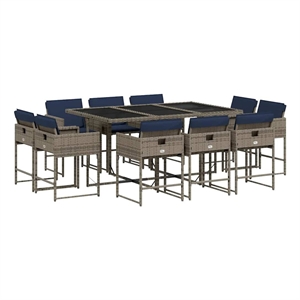 vidaXL 11 Piece Garden Dining Set with Cushions Grey Poly Rattan