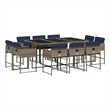 vidaXL 11 Piece Garden Dining Set with Cushions Grey Poly Rattan