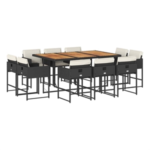 vidaXL 11 Piece Patio Dining Set with Cushions Black Poly Rattan