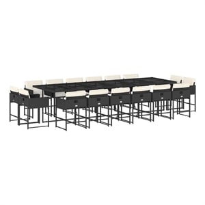 vidaXL 17 Piece Patio Dining Set with Cushions Black Poly Rattan