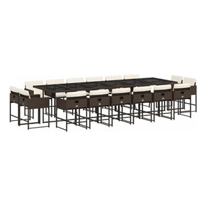 vidaXL 17 Piece Patio Dining Set with Cushions Brown Poly Rattan