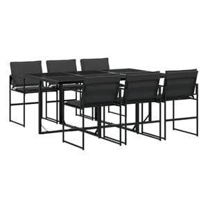 vidaXL 7 Piece Patio Dining Set with Cushions Black Textilene