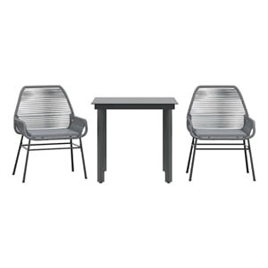 vidaXL 3 Piece Patio Dining Set with Cushions Gray Poly Rattan Glass