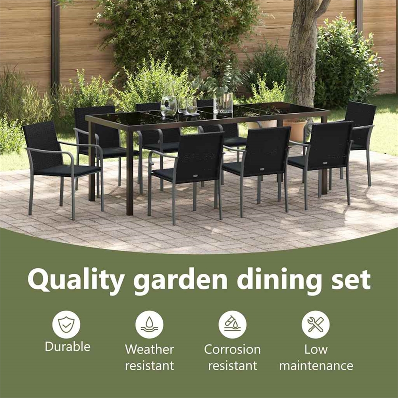 vidaXL Garden Dining Set 9 pcs Black and Grey PE Rattan