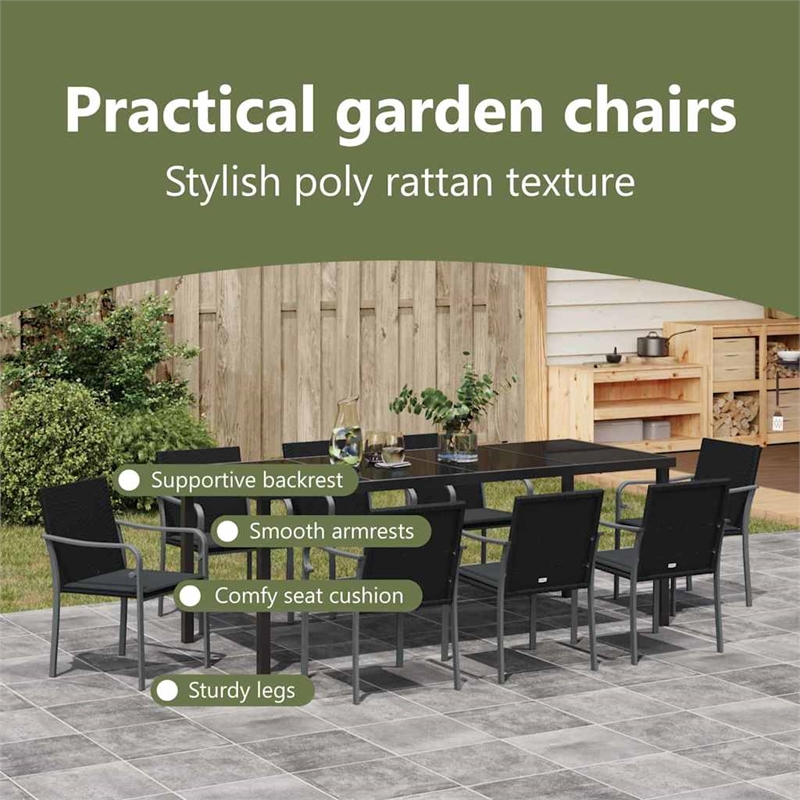 vidaXL Garden Dining Set 9 pcs Black and Grey PE Rattan