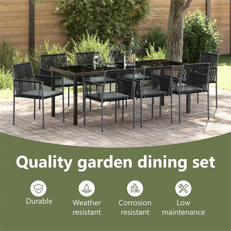 vidaXL Garden Dining Set 9 pcs Black PE Rattan