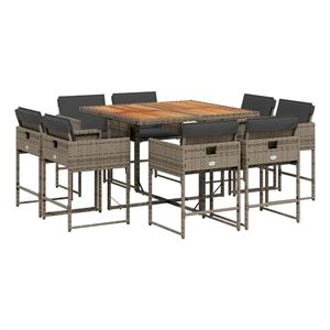 vidaXL 9 Piece Patio Dining Set with Cushions Gray Poly Rattan
