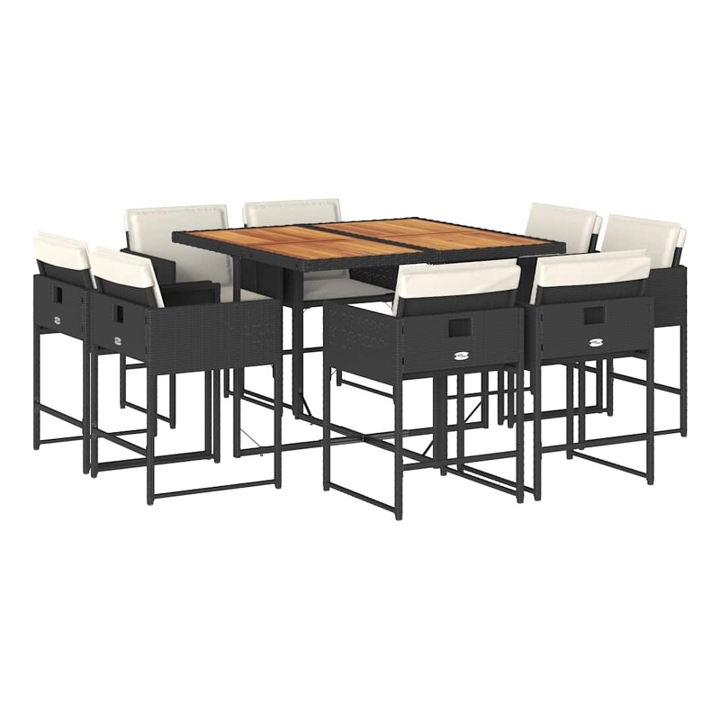vidaXL 9 Piece Patio Dining Set with Cushions Black Poly Rattan
