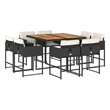 vidaXL 9 Piece Patio Dining Set with Cushions Black Poly Rattan