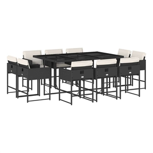 vidaXL 11 Piece Patio Dining Set with Cushions Black Poly Rattan