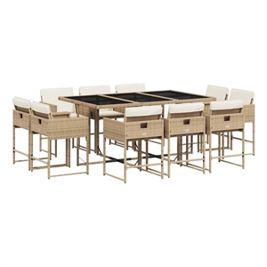 vidaXL 11 Piece Patio Dining Set with Cushions Beige Poly Rattan
