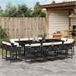 vidaXL 13 Piece Patio Dining Set with Cushions Black Poly Rattan
