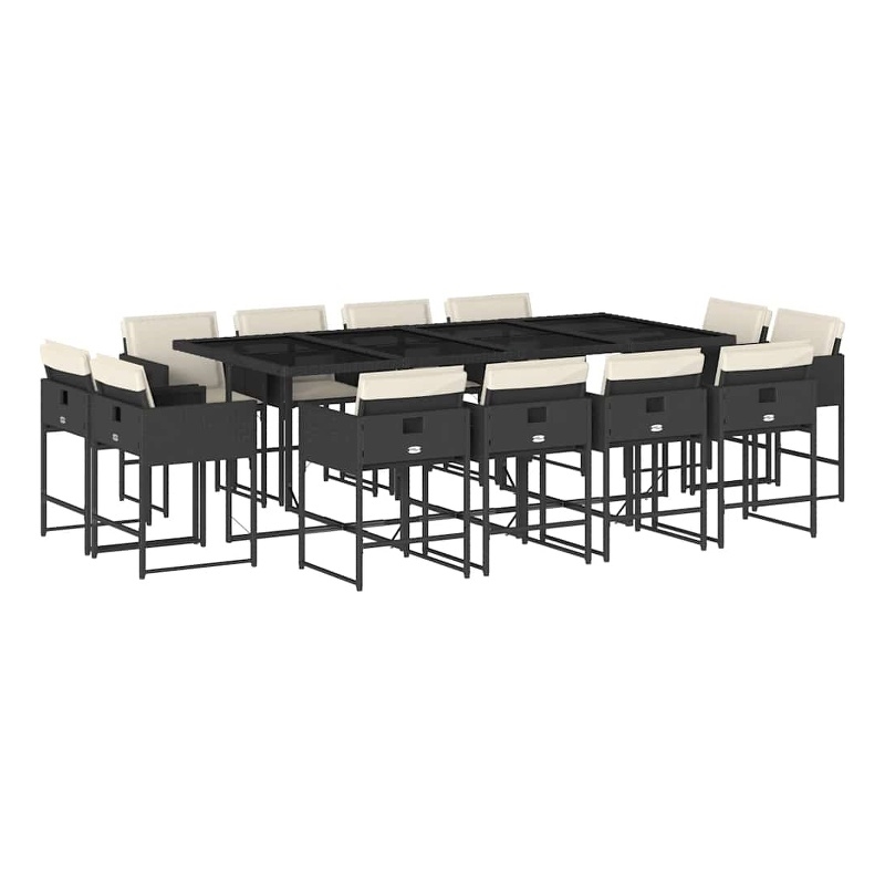 vidaXL 13 Piece Patio Dining Set with Cushions Black Poly Rattan
