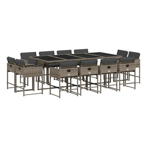 vidaXL 13 Piece Patio Dining Set with Cushions Gray Poly Rattan