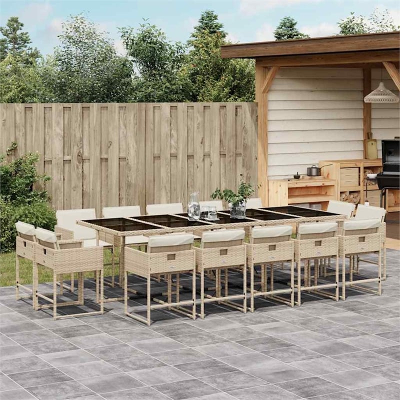 vidaXL 15 Piece Patio Dining Set with Cushions Beige Poly Rattan