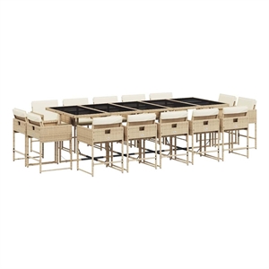 vidaXL 15 Piece Patio Dining Set with Cushions Beige Poly Rattan