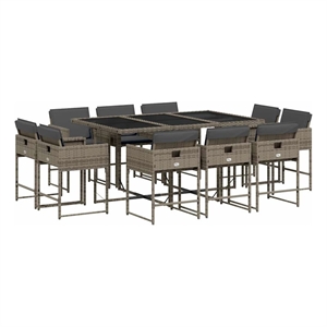 vidaXL 11 Piece Patio Dining Set with Cushions Gray Poly Rattan