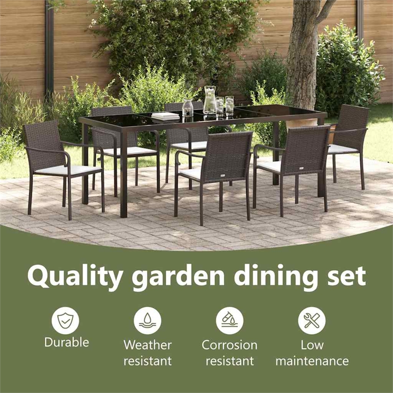 vidaXL Garden Dining Set 7 pcs Brown and Black PE Rattan