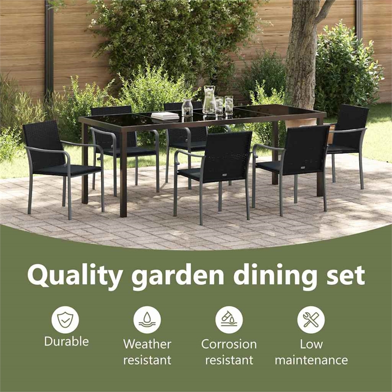 vidaXL Garden Dining Set 7 pcs Black and Grey PE Rattan