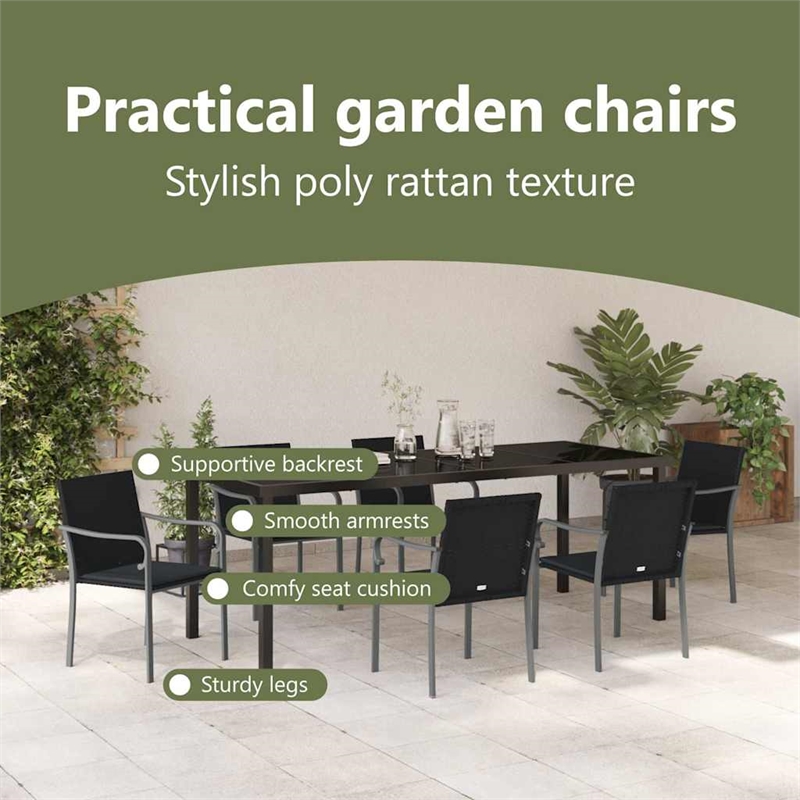 vidaXL Garden Dining Set 7 pcs Black and Grey PE Rattan