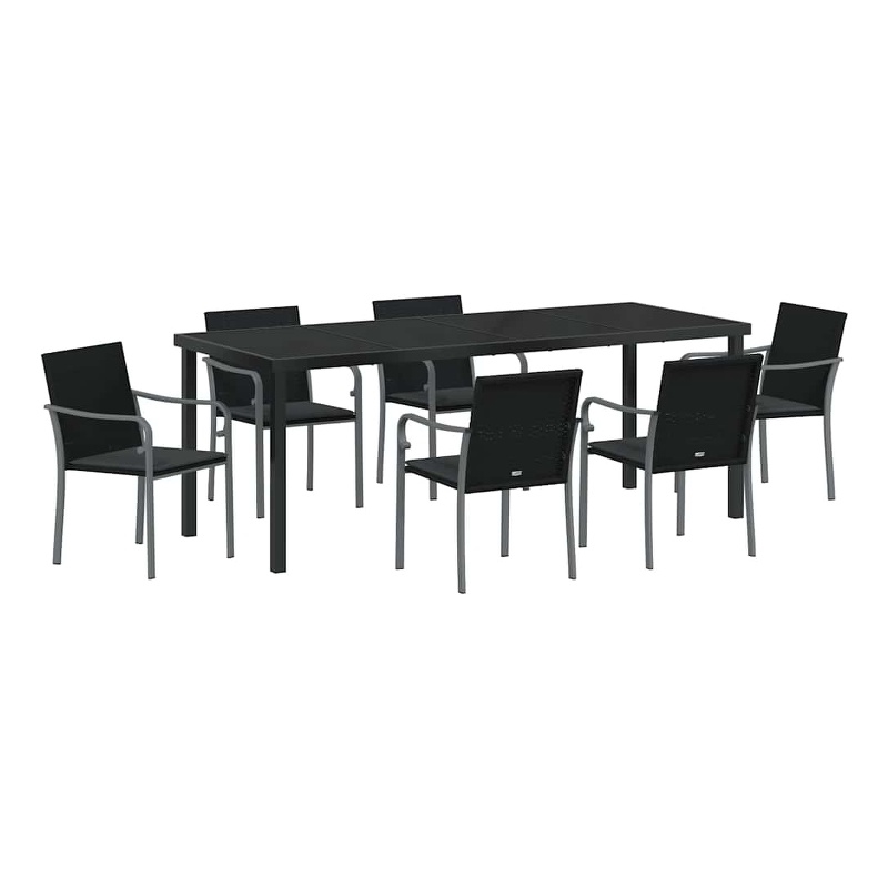 vidaXL Garden Dining Set 7 pcs Black and Grey PE Rattan