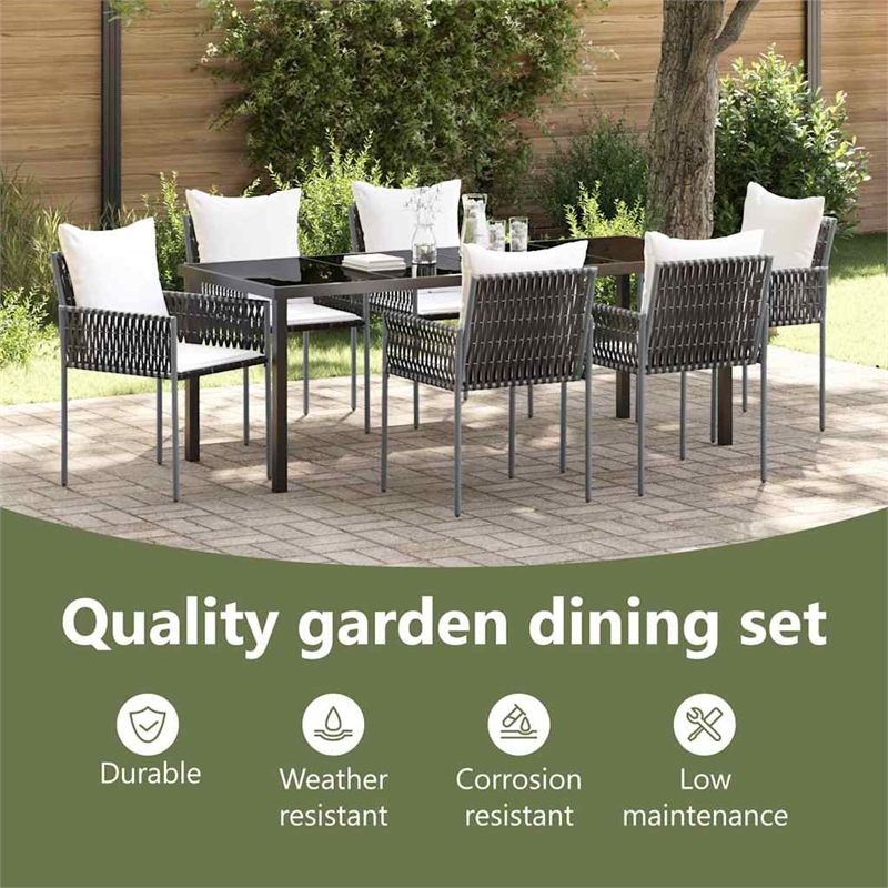 vidaXL Garden Dining Set 7 pcs Brown and Black PE Rattan