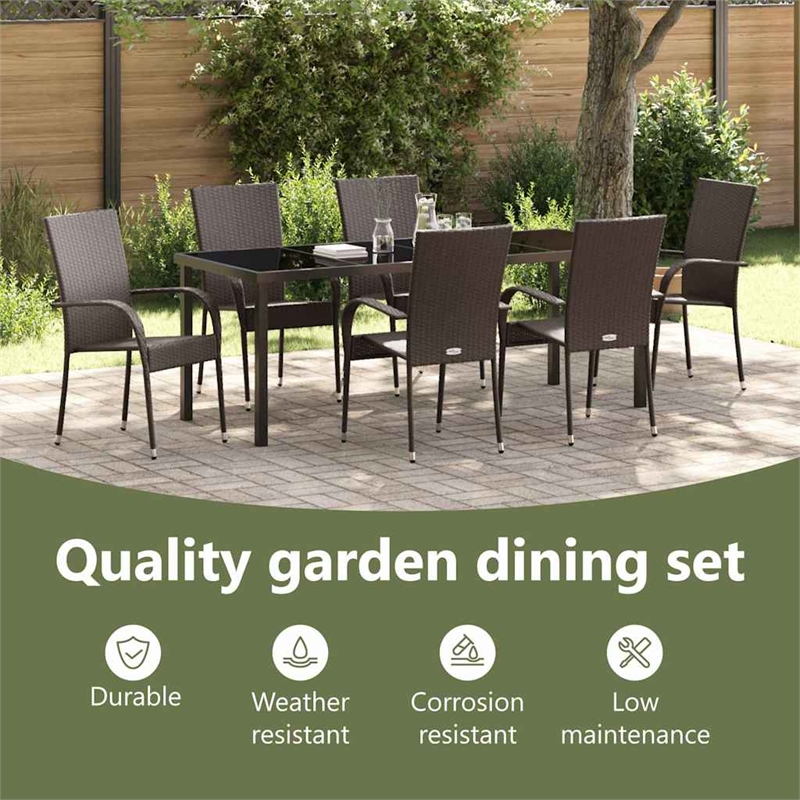 vidaXL Garden Dining Set 7 pcs Brown Powder-Coated Steel