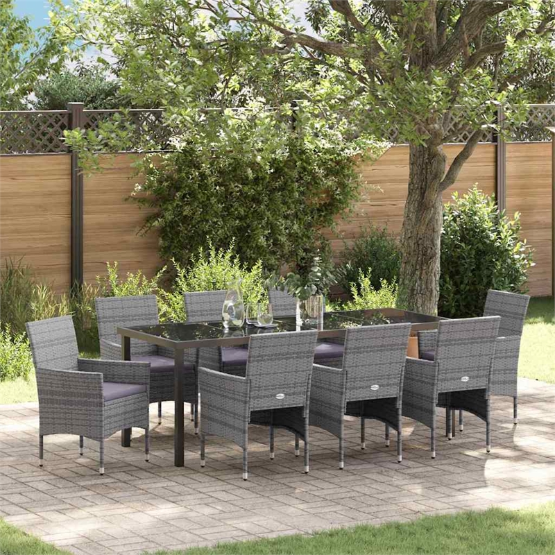 vidaXL Garden Dining Set 9 pcs Grey Poly Rattan