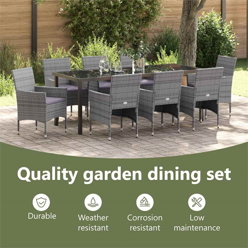 vidaXL Garden Dining Set 9 pcs Grey Poly Rattan