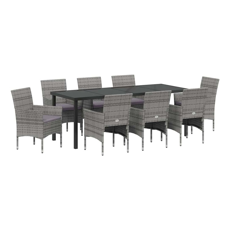 vidaXL Garden Dining Set 9 pcs Grey Poly Rattan