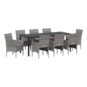 vidaXL Garden Dining Set 9 pcs Grey Poly Rattan