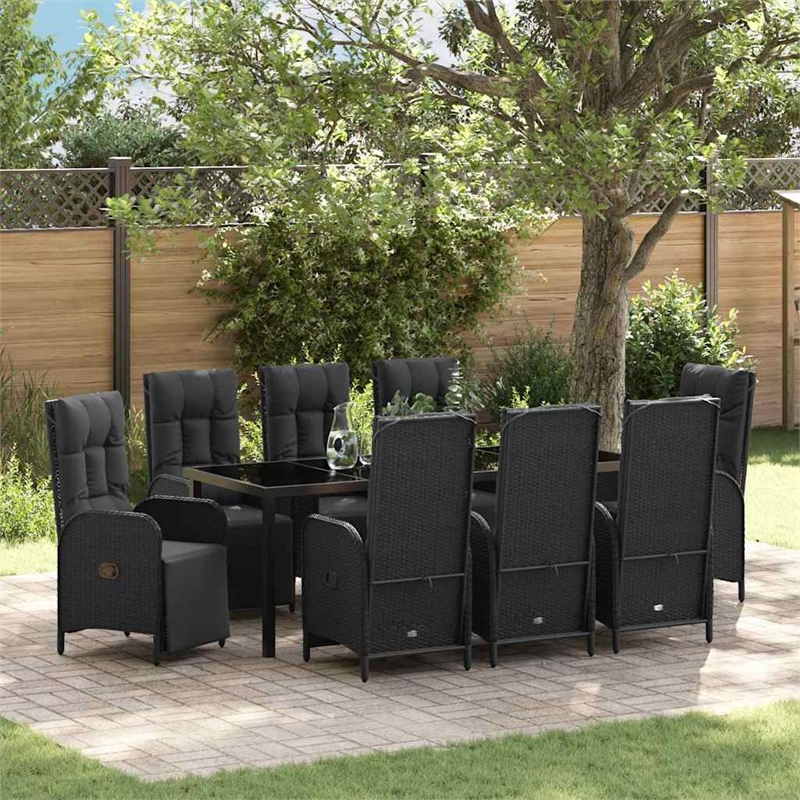 vidaXL Garden Dining Set 9 pcs Black Poly Rattan