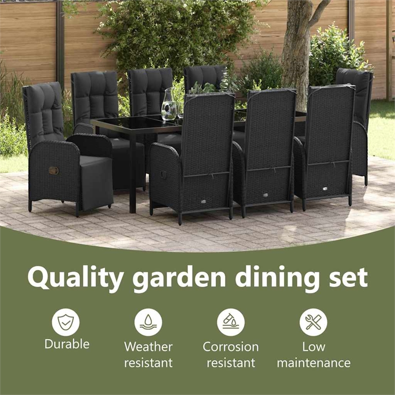 vidaXL Garden Dining Set 9 pcs Black Poly Rattan